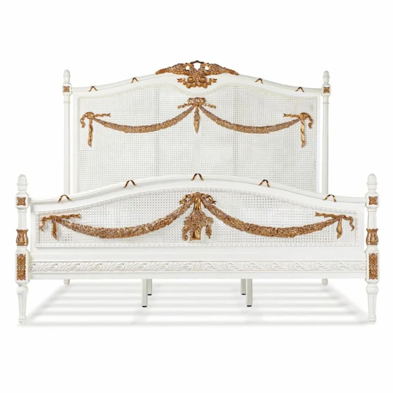 Casa Padrino Luxus Barock Doppelbett Elfenbein / Gold - Barock Schlafzimmer Möbel