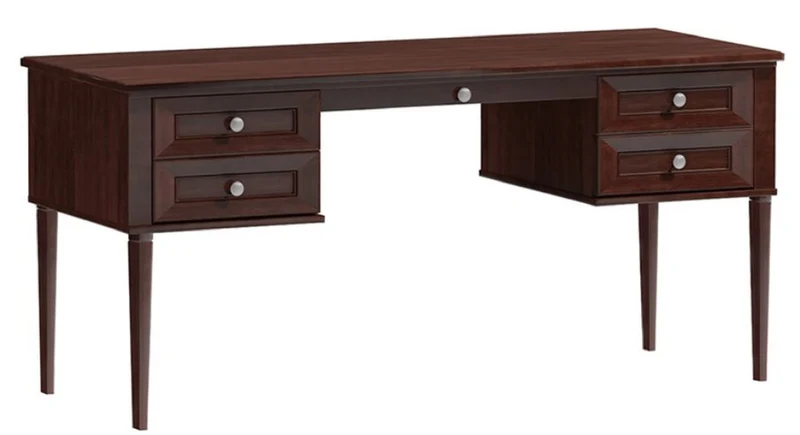 Casa Padrino Luxus Schreibtisch mit 4 Schubladen Dunkelbraun / Silber 160 x 65 x H. 76 cm - Büromöbel