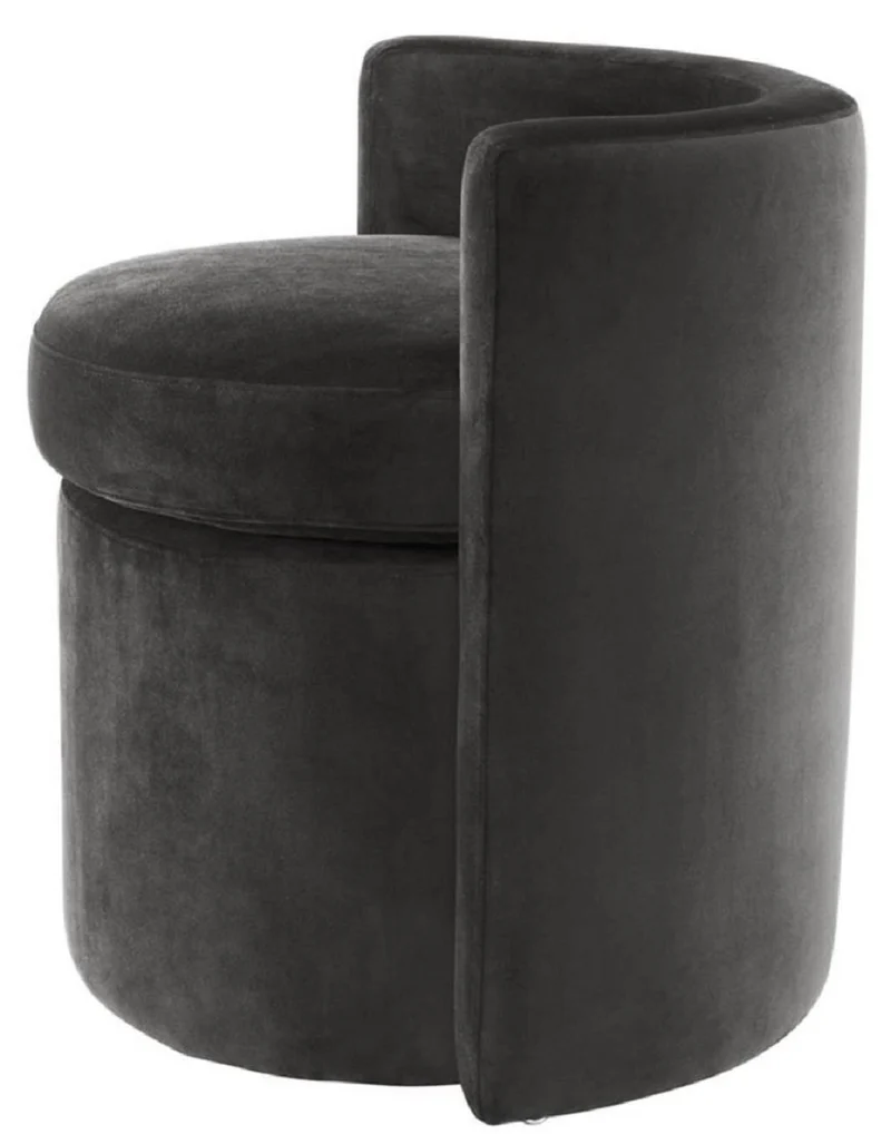 Casa Padrino Designer Sessel Dunkelgrau 61 x 57 x H. 64 cm - Runder Samt Sessel - Luxus Möbel