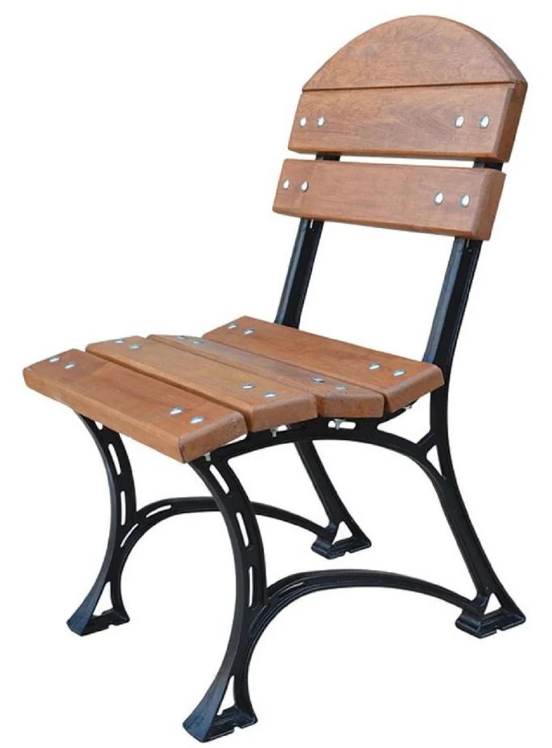 Casa Padrino Jugendstil Erlenholz Gusseisen Gartenstuhl Braun / Schwarz 40 x 48 x H. 85 cm - Gartenmöbel