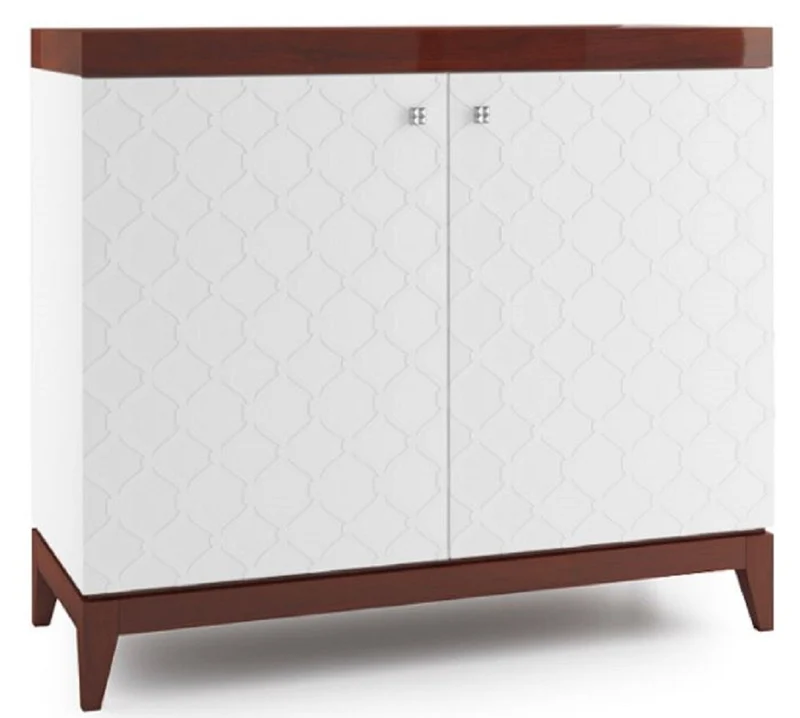 Casa Padrino Luxus Kommode mit 2 Türen Weiß / Hochglanz Braun 111,2 x 45 x H. 96,6 cm - Luxus Wohnzimmerschrank