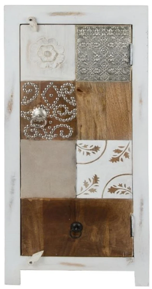 Casa Padrino Landhausstil Shabby Chic Kommode Antik Weiß / Mehrfarbig 40 x 32 x H. 90 cm - Kleiner Landhausstil Schrank mit Tür