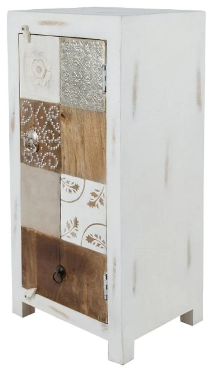 Casa Padrino Landhausstil Shabby Chic Kommode Antik Weiß / Mehrfarbig 40 x 32 x H. 90 cm - Kleiner Landhausstil Schrank mit Tür