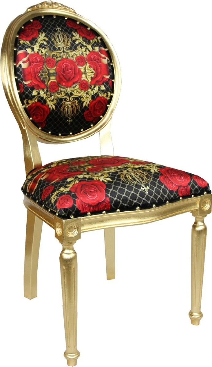 Pompöös by Casa Padrino Luxus Barock Esszimmerstühle Rosen Schwarz / Rot / Gold - Pompööse Barock Stühle designed by Harald Glööckler - 6 Esszimmerstühle