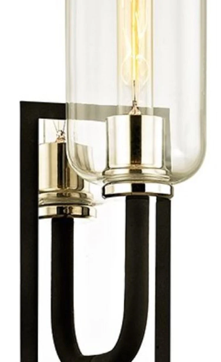 Casa Padrino Luxus Wandleuchte Schwarz / Silber 14 x 15,9 x H. 50,2 cm - Hotel & Restaurant Lampe mit Glas Lampenschirm