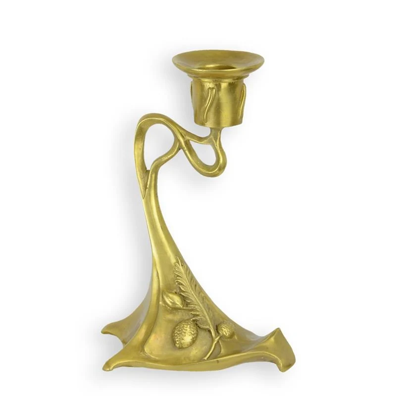 Casa Padrino Jugendstil Kerzenständer Eichenlaub Messingfarben 12 x 12,5 x H. 17,5 cm - Bronze Kerzenhalter - Barock & Jugendstil Deko Accessoires