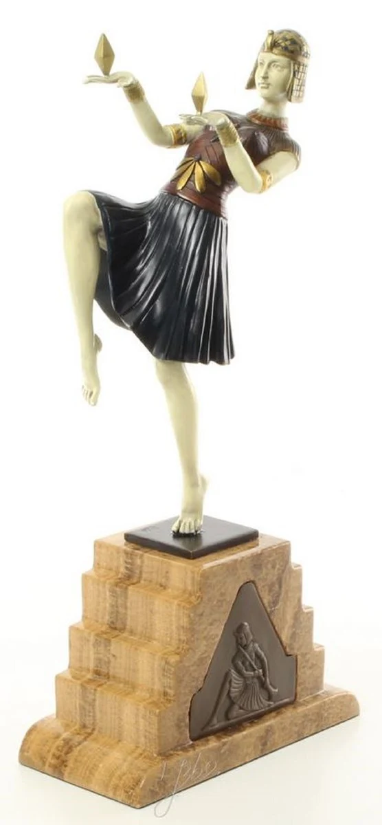 Casa Padrino Luxus Bronzefigur Ägytische Tänzerin Mehrfarbig / Beige 17 x 9 x H. 37 cm - Deko Bronze Skulptur mit Sockel