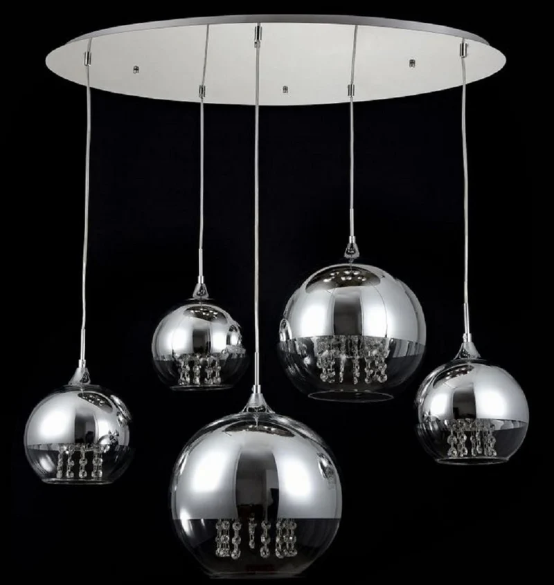 Casa Padrino Hängeleuchte Silber Ø 91 x H. 95 cm - Hängelampe mit runden Lampenschirmen und feinsten Kristall Behängen