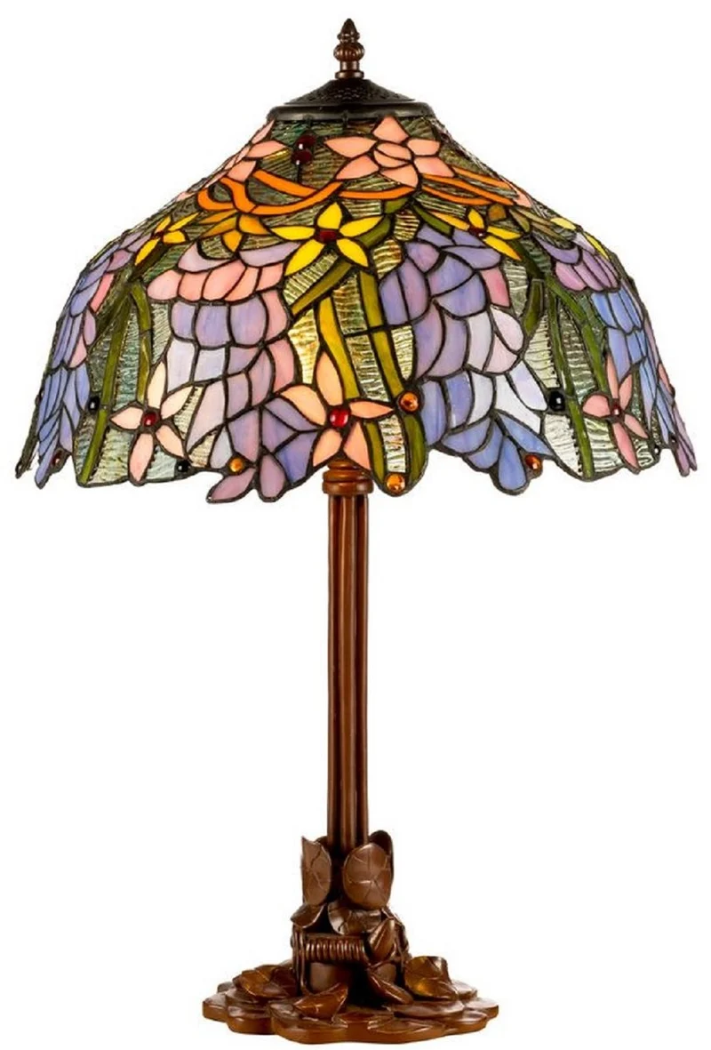 Casa Padrino Luxus Tiffany Tischlampe Braun / Mehrfarbig Ø 40 x H. 61 cm - Luxus Qualität