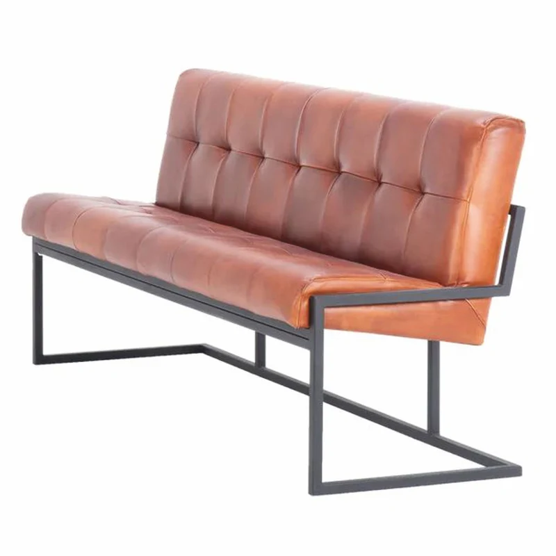 Casa Padrino Luxus Chesterfield Echtleder Sitzbank Hellbraun / Schwarz 200 cm - Echtleder Möbel