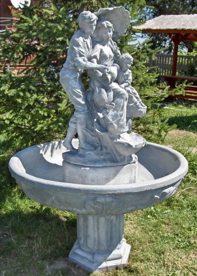 Casa Padrino Jugendstil Gartenbrunnen Grau Ø 95 x H. 164 cm - Barock & Jugendstil Gartendeko Springbrunnen