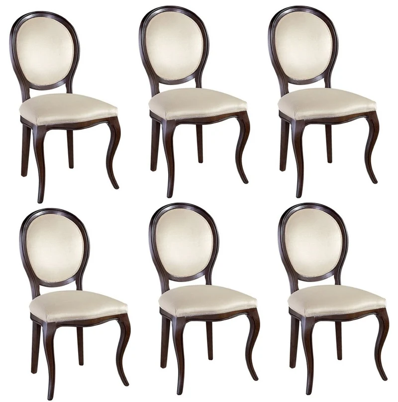 Casa Padrino Luxus Jugendstil Esszimmer Set Dunkelbraun / Cremefarben 51 x 44 x H. 99 cm - 6 Esszimmerstühle - Esszimmermöbel