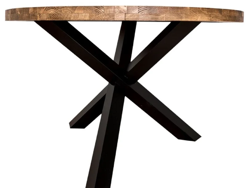 Casa Padrino Landhausstil Esstisch Braun / Schwarz Ø 130 x H. 78 cm - Runder Massivholz Küchentisch