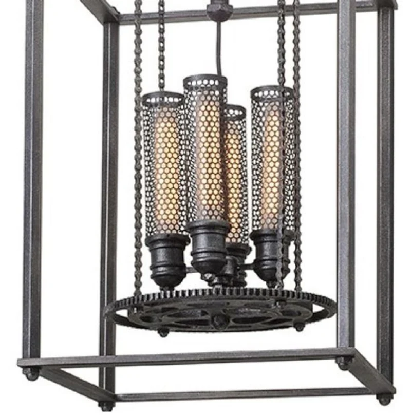 Casa Padrino Luxus Hängeleuchte / Industrieleuchte Antik Zinnfarben 41,9 x 41,9 x H. 97,2 cm - Luxus Kollektion