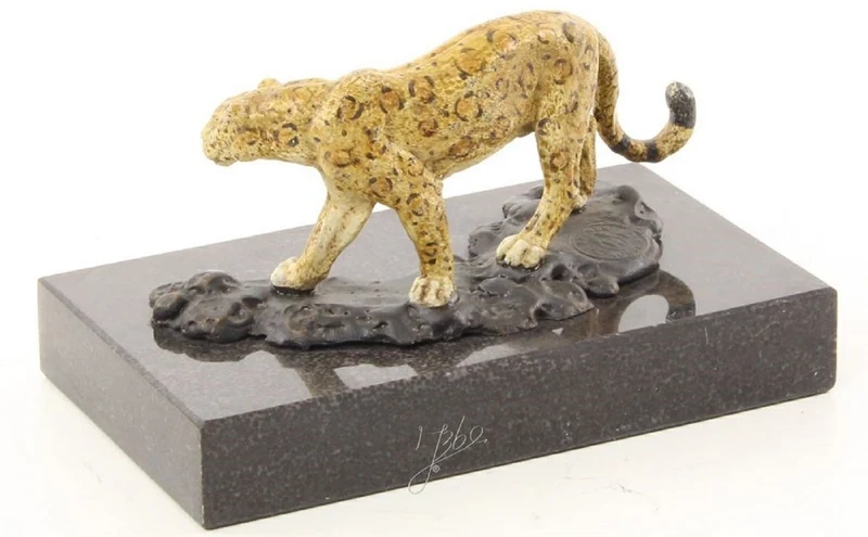 Casa Padrino Luxus Bronzefigur Jaguar Mehrfarbig / Schwarz 12,7 x 7,7 x H. 7,4 cm - Wohnzimmer Deko