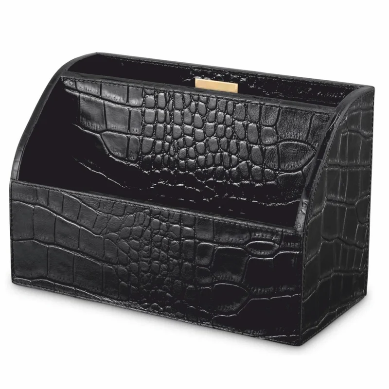 Casa Padrino Luxus Echtleder Schreibtisch Set Schwarz - Schreibtisch Accessoires