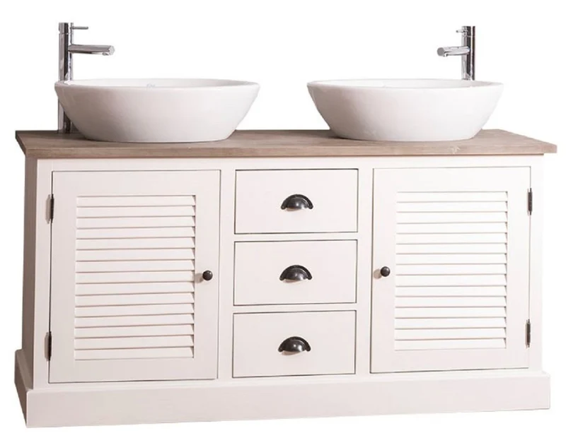 Casa Padrino Landhausstil Doppel-Waschtisch mit 2 Türen und 3 Schubladen Creme / Naturfarben 150 x 51 x H. 75 cm - Badezimmermöbel im Landhausstil