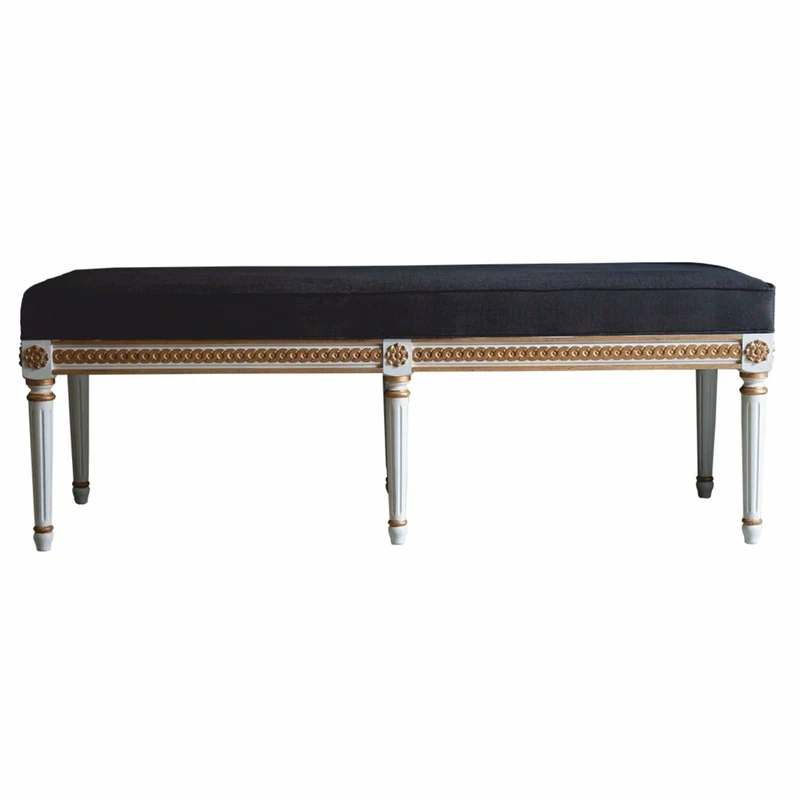 Casa Padrino Luxus Barock Sitzbank Dunkelgrau / Weiß / Gold 153 cm - Made in Italy