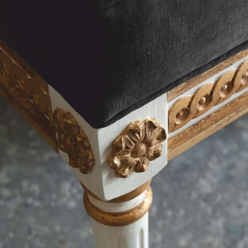 Casa Padrino Luxus Barock Sitzbank Dunkelgrau / Weiß / Gold 153 cm - Made in Italy