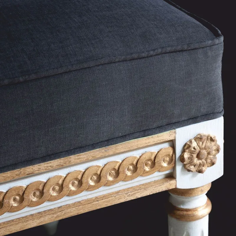 Casa Padrino Luxus Barock Sitzbank Dunkelgrau / Weiß / Gold 153 cm - Made in Italy