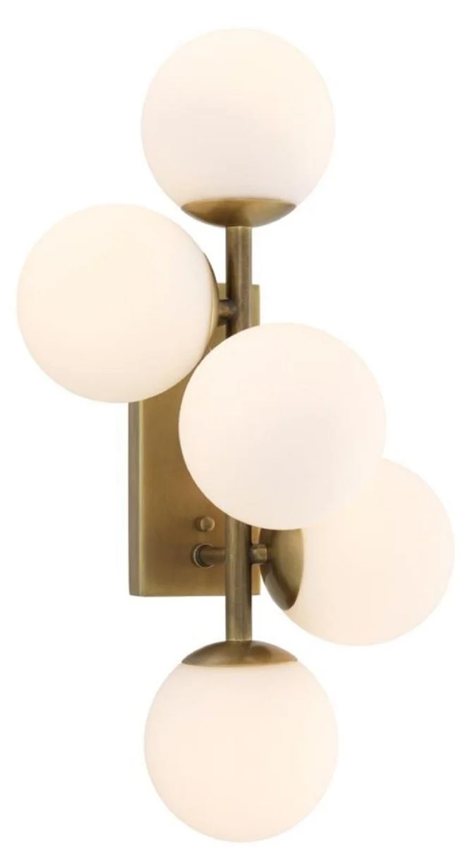Casa Padrino Luxus Wandleuchte Antik Messingfarben / Weiß 27 x 24 x H. 50 cm - Wohnzimmer Wandlampe