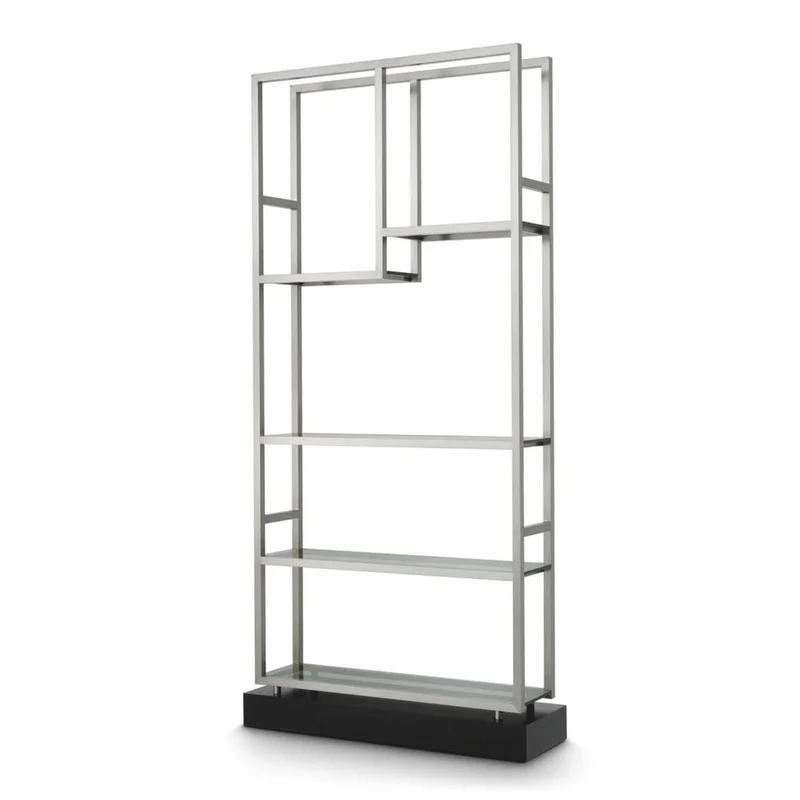 Casa Padrino Luxus Regalschrank mit Glasregalen Silber / Schwarz / Grau H. 240,5 cm - Luxus Möbel