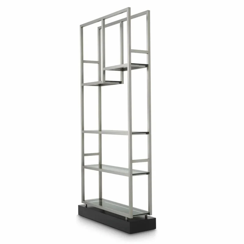 Casa Padrino Luxus Regalschrank mit Glasregalen Silber / Schwarz / Grau H. 240,5 cm - Luxus Möbel