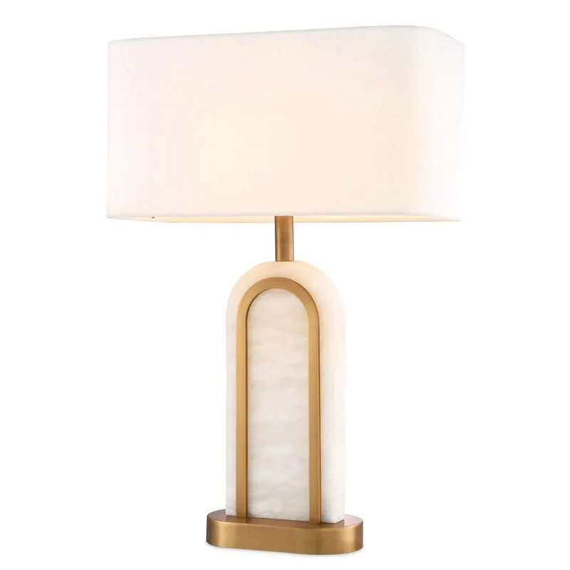 Casa Padrino Luxus Tischleuchte Antik Messing / Alabaster / Weiß H. 67 cm - Luxus Leuchten