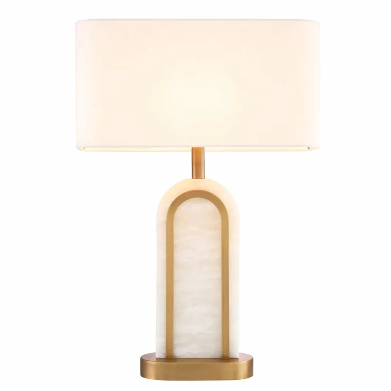 Casa Padrino Luxus Tischleuchte Antik Messing / Alabaster / Weiß H. 67 cm - Luxus Leuchten