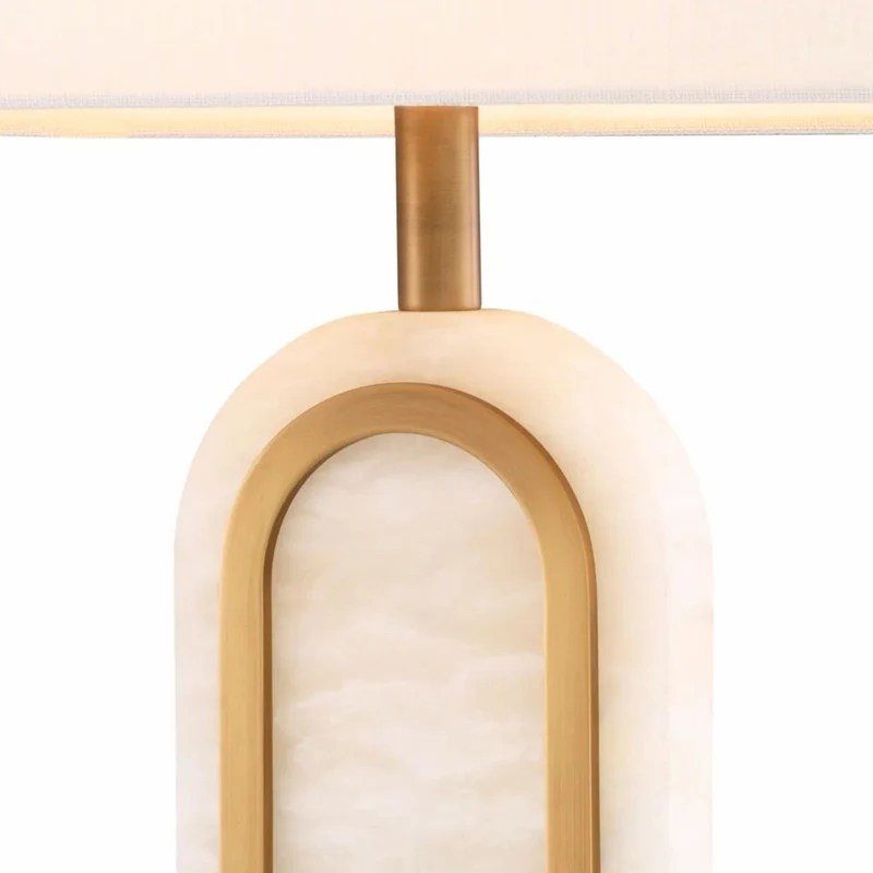 Casa Padrino Luxus Tischleuchte Antik Messing / Alabaster / Weiß H. 67 cm - Luxus Leuchten