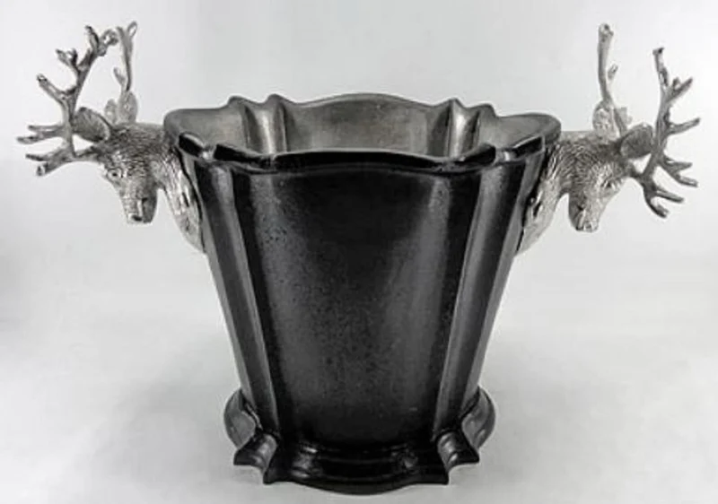 Casa Padrino Luxus Aluminium Weinkühler Schwarz / Silber Ø 24 x H. 24 cm - Hotel & Restaurant Accessoires
