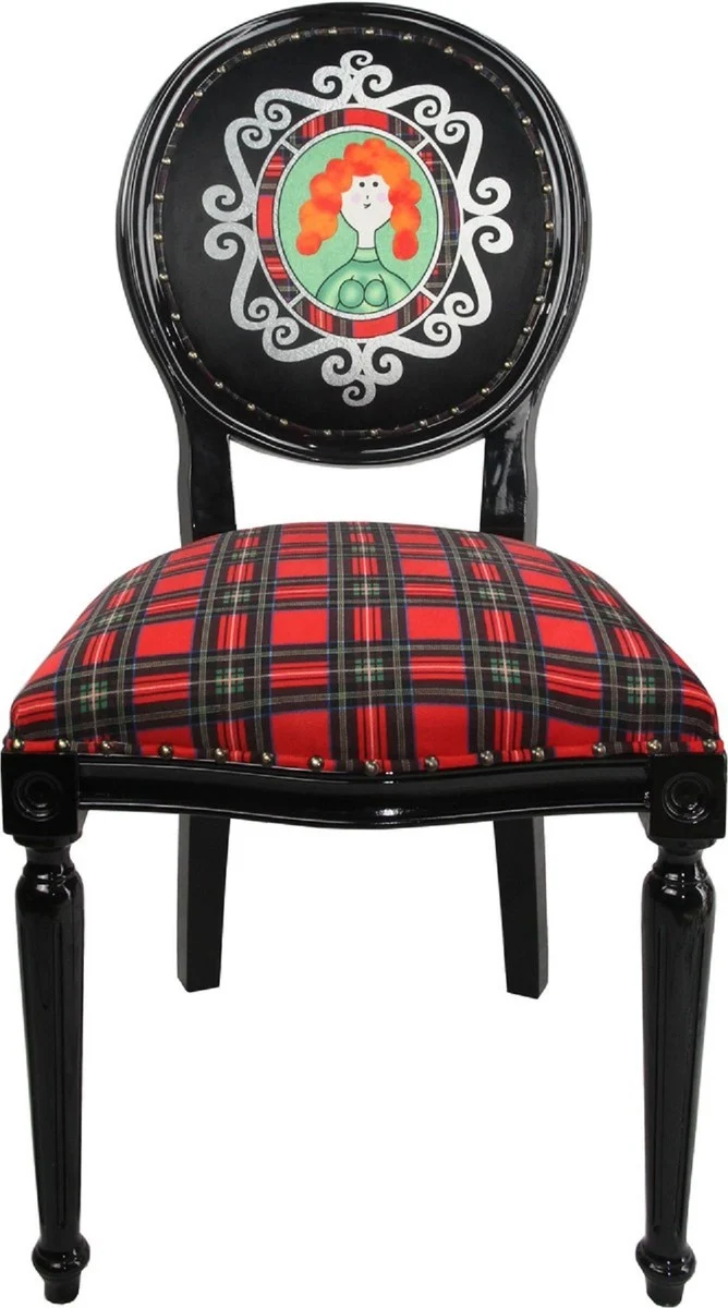 Casa Padrino Luxus Barock Esszimmer Set Schottland Frau Mehrfarbig / Schwarz 48 x 50 x H. 98 cm - 6 handgefertigte Esszimmerstühle - Barock Esszimmermöbel
