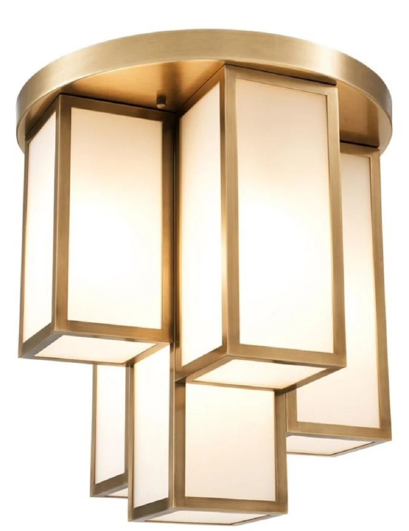 Casa Padrino Luxus Deckenleuchte Antik Messingfarben / Weiß Ø 50 x H. 53,5 cm - Luxus Qualität
