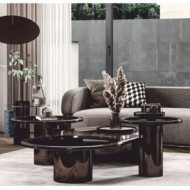 Casa Padrino Luxus Beistelltisch mit Glasplatte Bronze / Grau H. 45 cm - Luxus Möbel