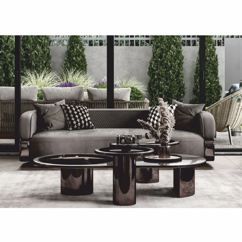 Casa Padrino Luxus Beistelltisch mit Glasplatte Bronze / Grau H. 45 cm - Luxus Möbel