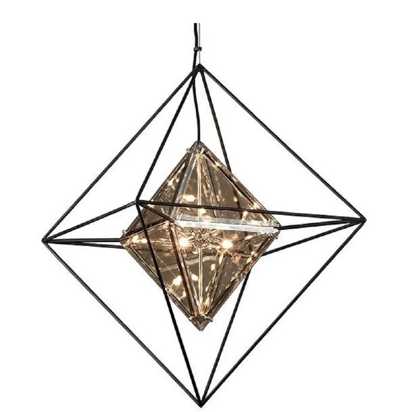 Casa Padrino Luxus LED Hängeleuchte Schwarz 61 x 61 x H. 85,7 cm - Designer Lampe mit handgefertigtem Schmiedeeisen Rahmen
