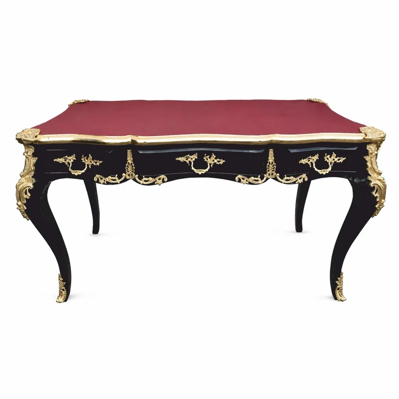 Casa Padrino Barock Schreibtisch Schwarz / Gold / Bordeauxrot 141 cm - Prunkvoller Barockstil Sekretär mit 3 Schubladen - Barock Büro Möbel