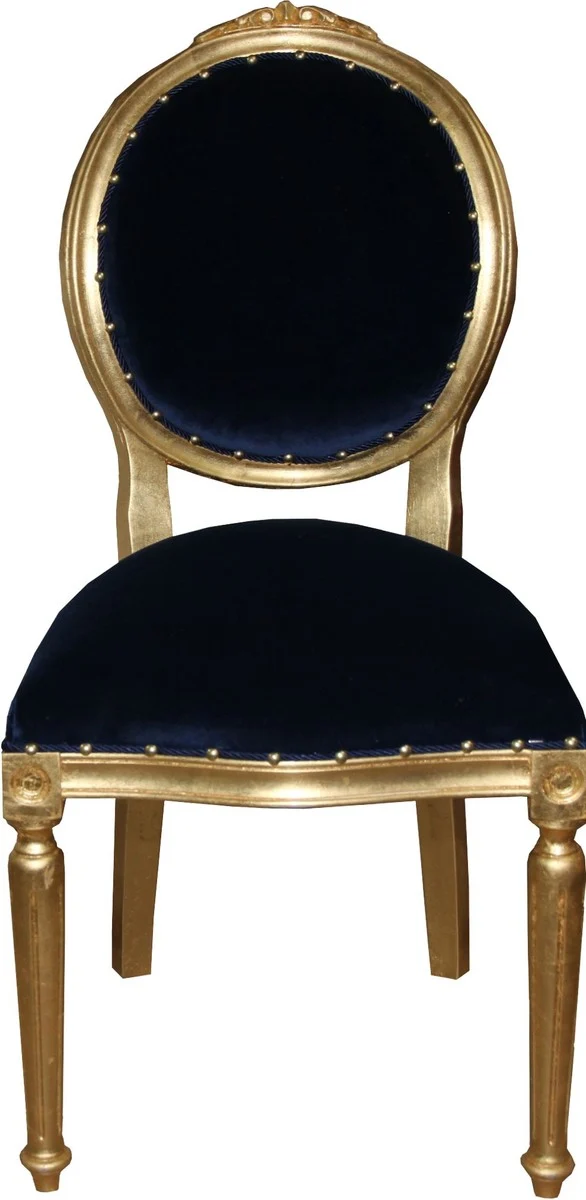 Casa Padrino Barock Medaillon Luxus Esszimmer Stuhl ohne Armlehnen in Royalblau / Gold - Limited Edition