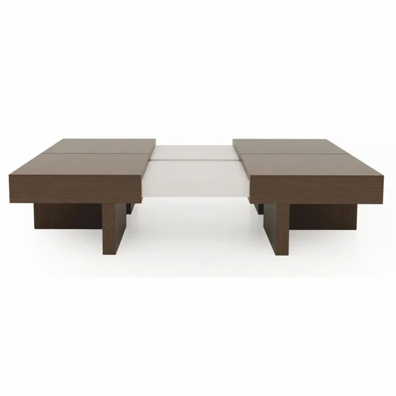 Casa Padrino Luxus Couchtisch Braun / Weiß 100-140 cm - Ausziehbarer Wohnzimmertisch