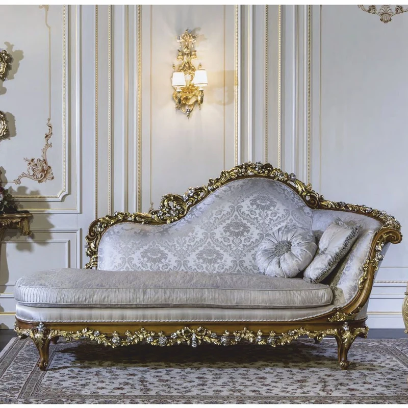 Casa Padrino Luxus Barock Chaiselongue Silber / Braun / Gold 239 cm - Made in Italy