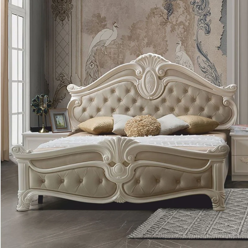 Casa Padrino Luxus Barock Doppelbett Creme - Prunkvolle Barock Schlafzimmer Möbel