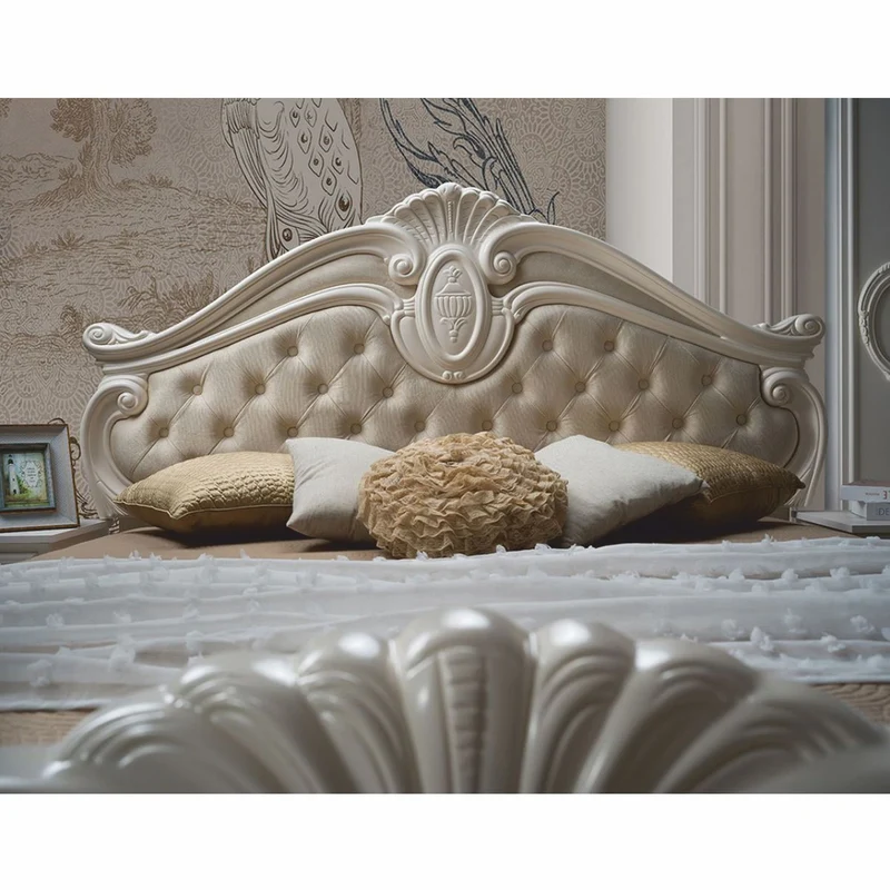 Casa Padrino Luxus Barock Doppelbett Creme - Prunkvolle Barock Schlafzimmer Möbel