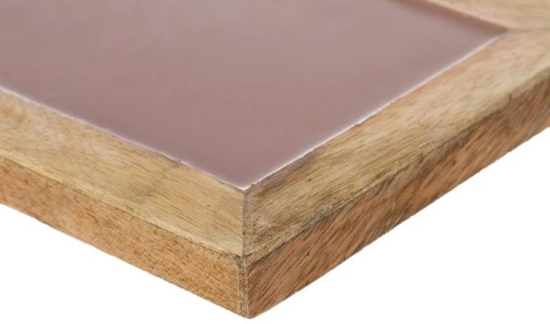 Casa Padrino Luxus Holz Keramik Deko Tablett Naturfaben / Rosa 17 x 6 x H. 2 cm - Deko Accessoires