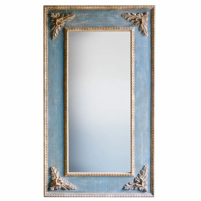 Casa Padrino Luxus Barock Spiegel Blau / Naturfarben H. 129 cm - Made in Italy