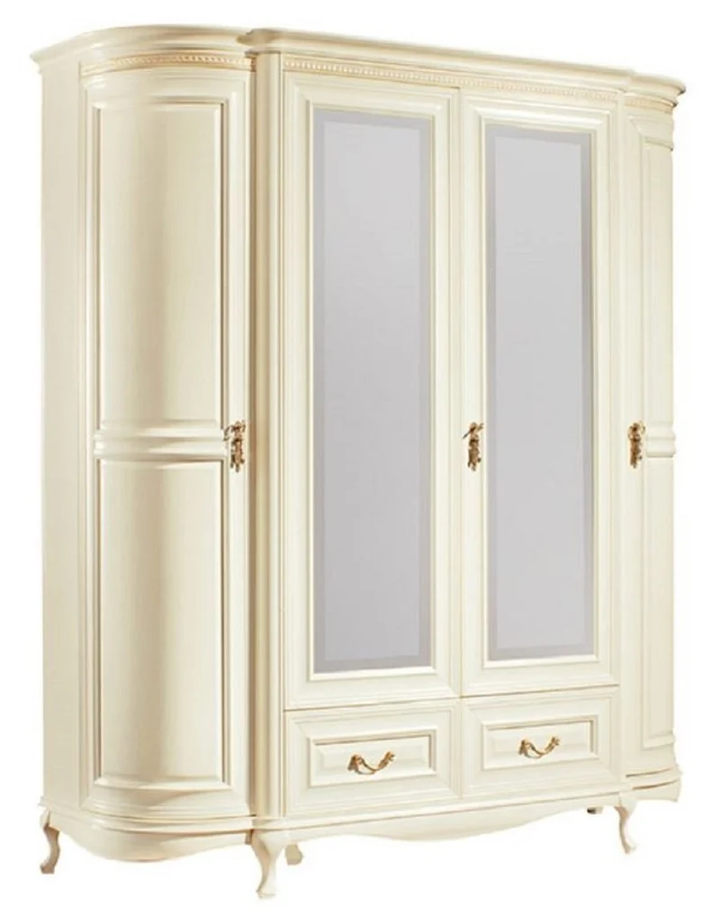 Casa Padrino Luxus Barock Schlafzimmerschrank Creme / Gold 180,5 x 62,6 x H. 206,6 cm - Prunkvoller Kleiderschrank mit 4 Türen und 2 Schubladen - Schlafzimmermöbel
