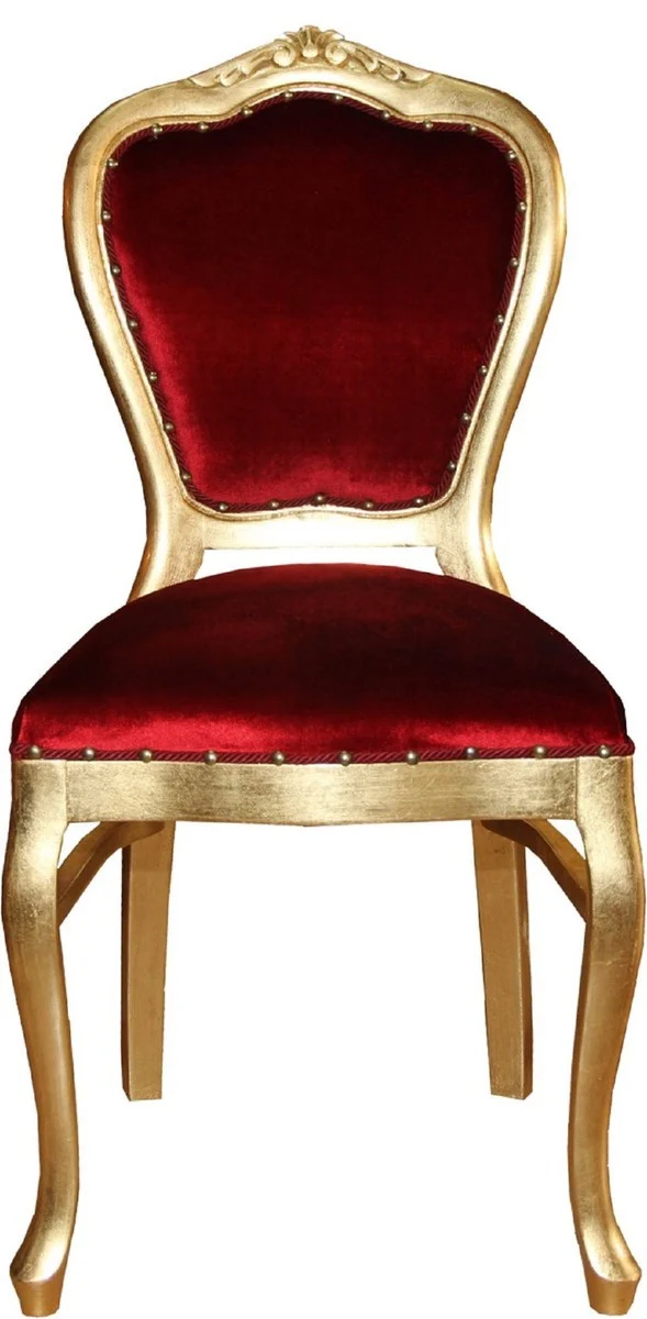 Casa Padrino Luxus Barock Esszimmer Set Bordeauxrot / Gold 45 x 46 x H. 99 cm - 4 handgefertigte Esszimmerstühle - Barock Esszimmermöbel