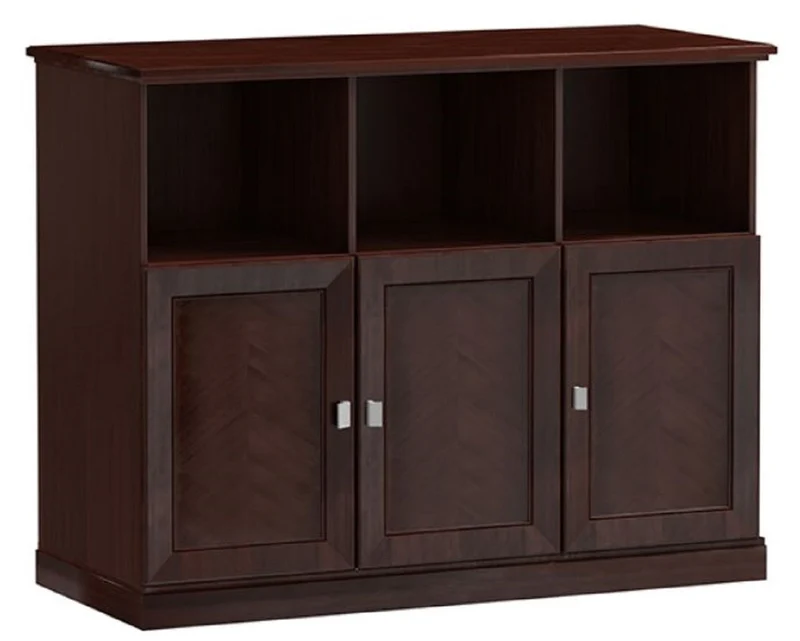 Casa Padrino Luxus Schrank mit 3 Türen Dunkelbraun / Silber 140 x 44,2 x H. 119,8 cm - Luxus Möbel