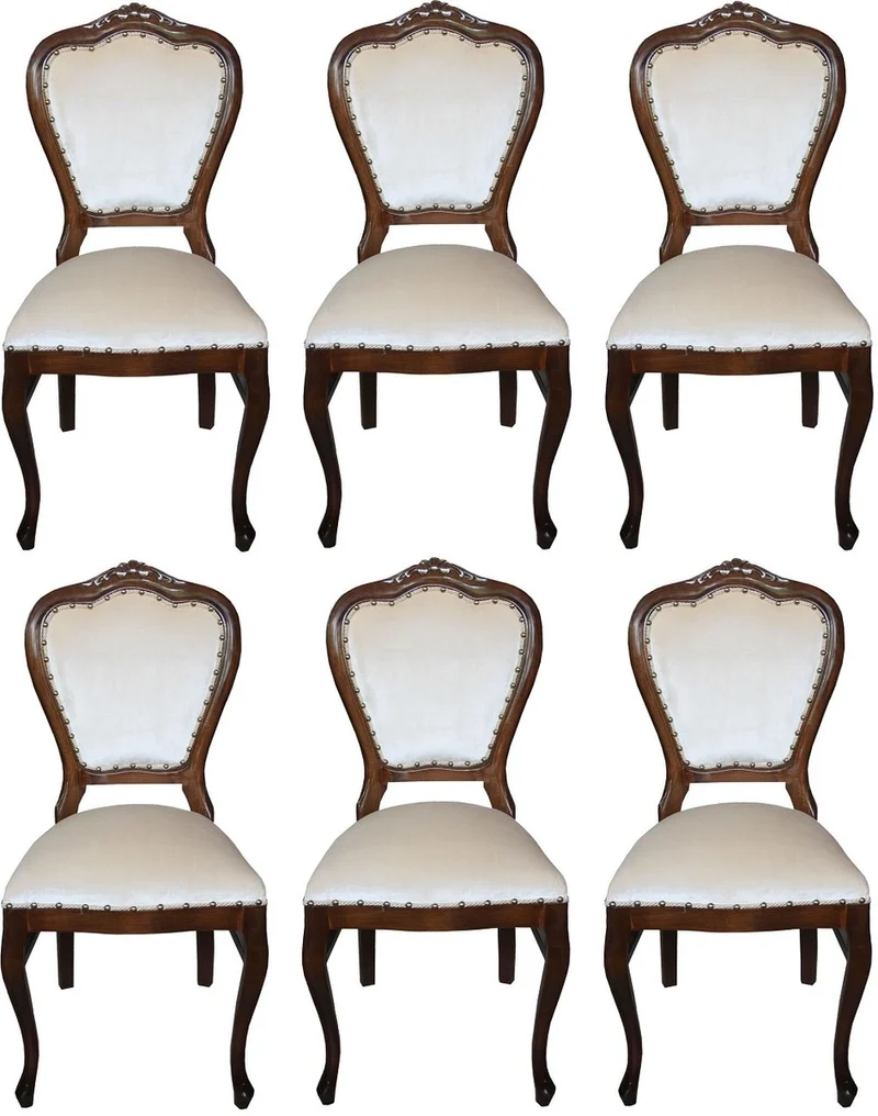Casa Padrino Luxus Barock Esszimmer Set Creme / Braun 45 x 46 x H. 99 cm - 6 handgefertigte Esszimmerstühle - Barock Esszimmermöbel