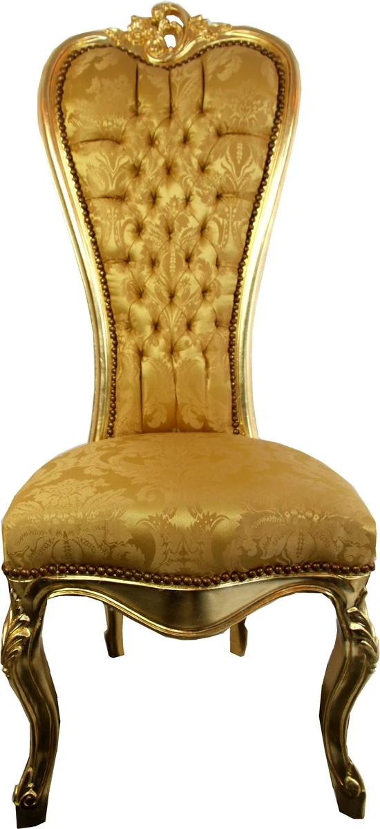 Casa Padrino Barock Thron Stuhl Queen Anne Gold Muster / Gold - Hochlehnstuhl - Hochlehner