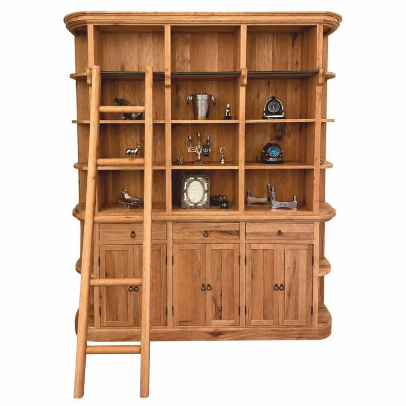 Casa Padrino Landhausstil Eichenholz Schrank mit Leiter Naturfarben 200 x 45 x H. 240 cm - Bücherschrank - Büroschrank - Landhausstil Möbel